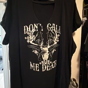Black Graphic Tee with Deer Skull Design